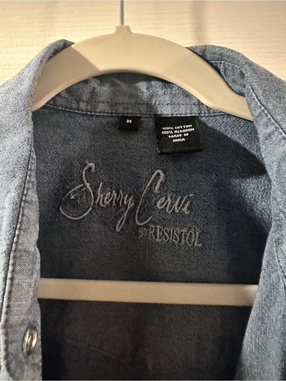 Sherry Cerri Denim Button-Down Shirt - Light Blue